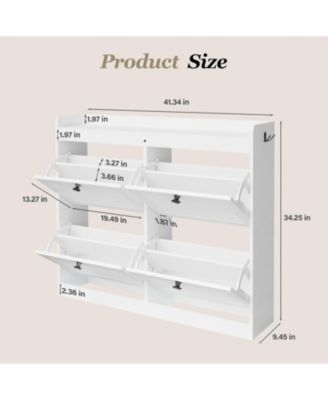 Large Shoe Storage Cabinet with 4 Flip Drawers Slim Shoe Organizer with Wooden Legs Freestanding Hidden Shoe Rack for Entryway Hallway Bedroom