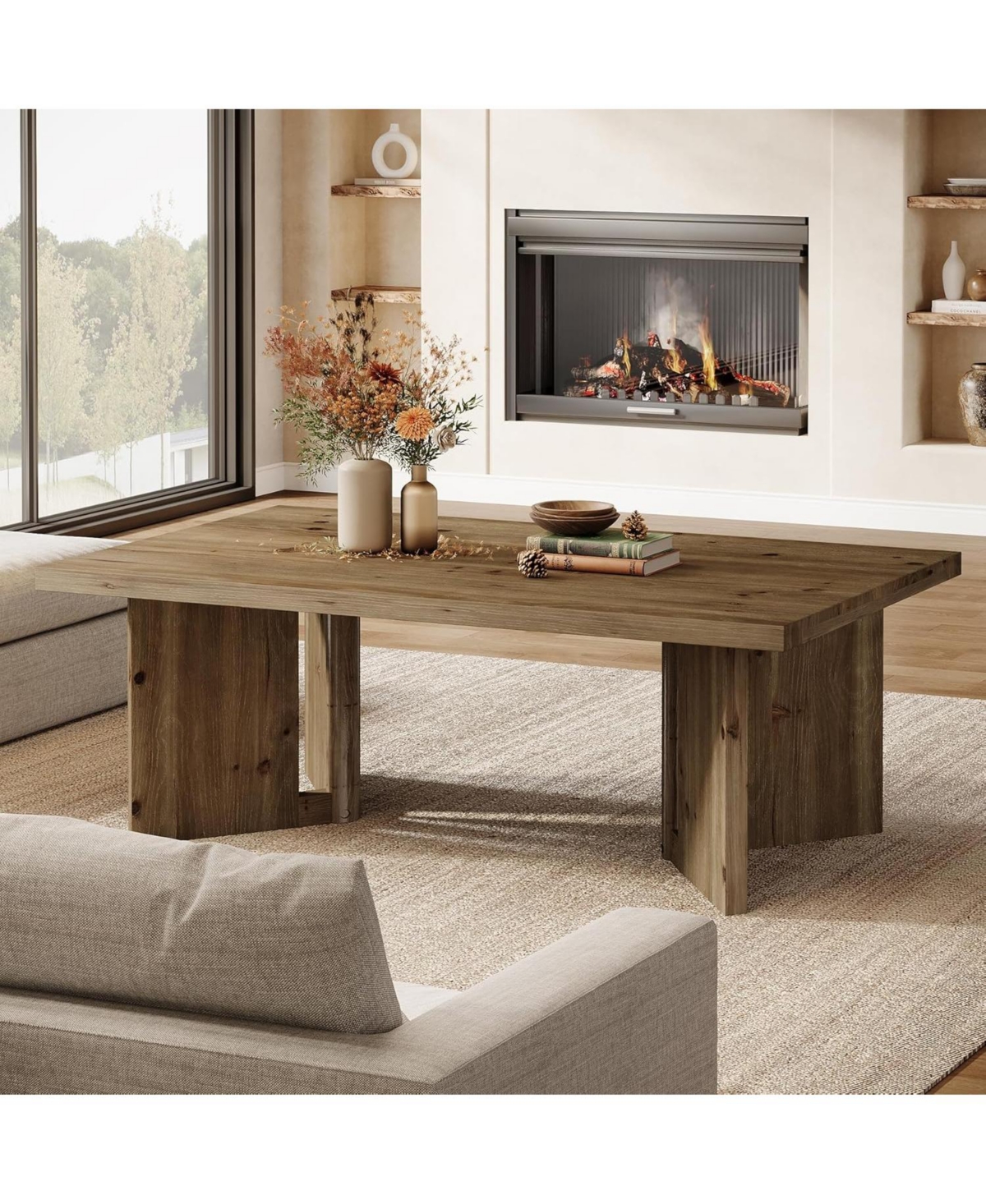 Tribesigns Wood Coffee Table, 47-Inch Farmhouse Rectangle Center Table