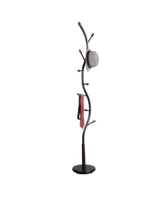 Metal Standing Coat Rack with 9 Hooks, Stable Round Base and Elegant Branch Design, Perfect for Coats and Hats for Entryway, Hallway