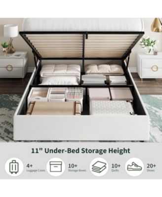 Full Size Lift Up Storage Bed Frame with with Gold Wingback Headboard, Velvet Upholstered Bed Frame with Diamond Tufted Design