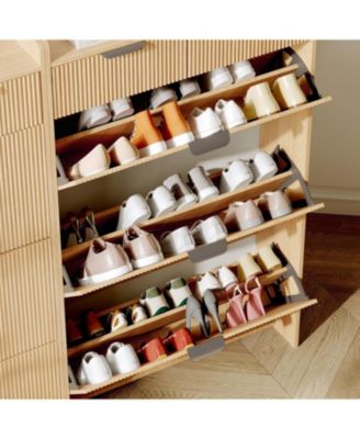 Modern Shoe Cabinet with 3 Flip Drawers and 2 Small Drawers and Hook Slim Fluted Shoe Storage Organizer.