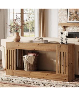 63-Inch Sofa Table, Solid Wood, Vertical Stripe Legs