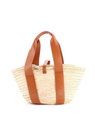 Medium Sense Basket Tote Raffia with Leather