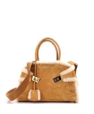 Medium Hug Top Handle Bag Suede and Shearling