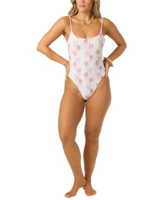 Women's Floral Printed Marine Scoop Neck One-Piece Swimsuit
