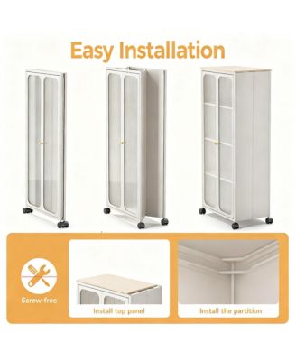 Tool-Free Assemble Metal Cabinet with Doors, Wheels, and Adjustable Shelves