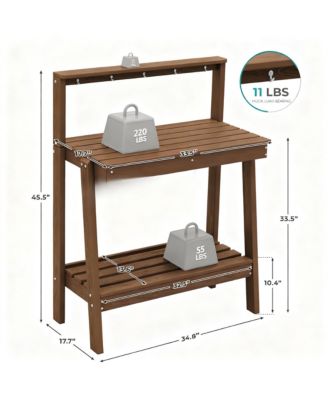 Outdoor gardening 3-tier shelf with angled legs and hooks