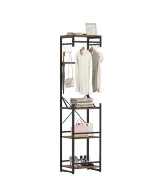 Freestanding Coat Rack with 6 Hooks and 4 Storage Shelves