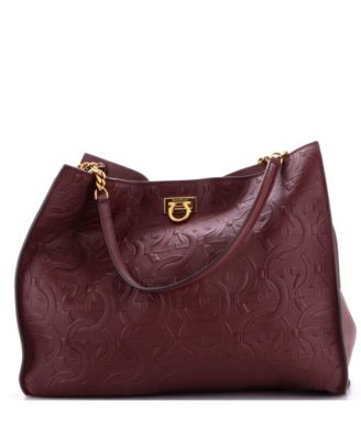 Large Trifolio Tote Gancini Embossed Leather