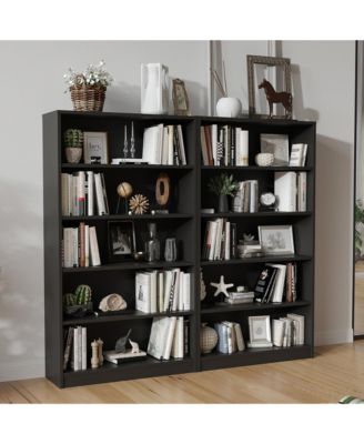 5 Shelf Modern Wood Bookshelf, 60 Inch Tall Display Bookcase with Adjustable Shelf, Book Storage Organizer for Home Office, Study Room