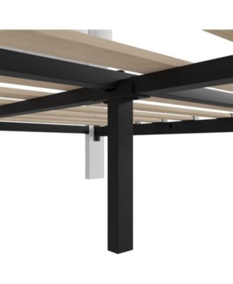 Upholstered Bed Frame 4 Storage Drawers Adjustable Headboard Wooden Slats Support No Box