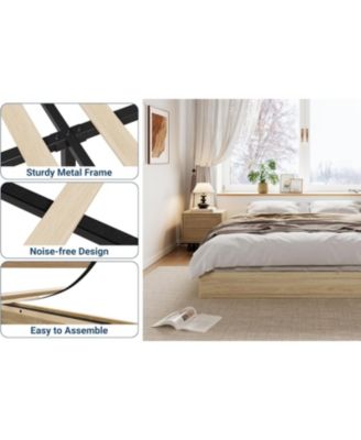 King Wood Platform Bed Frame Slat Support Sturdy Minimalist Floor-Standing No Box Spring Easy Assembly Burlywood