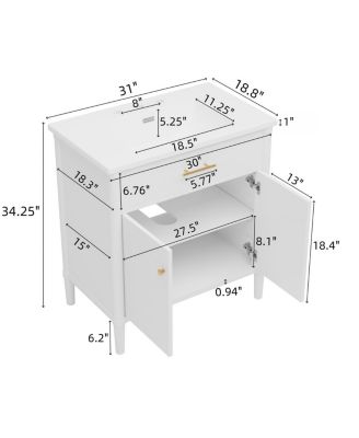 31 Inch Modern Freestanding Bathroom Vanity with Ceramic Sink, MDF Cabinet, Soft Close Doors, Solid Wood Legs