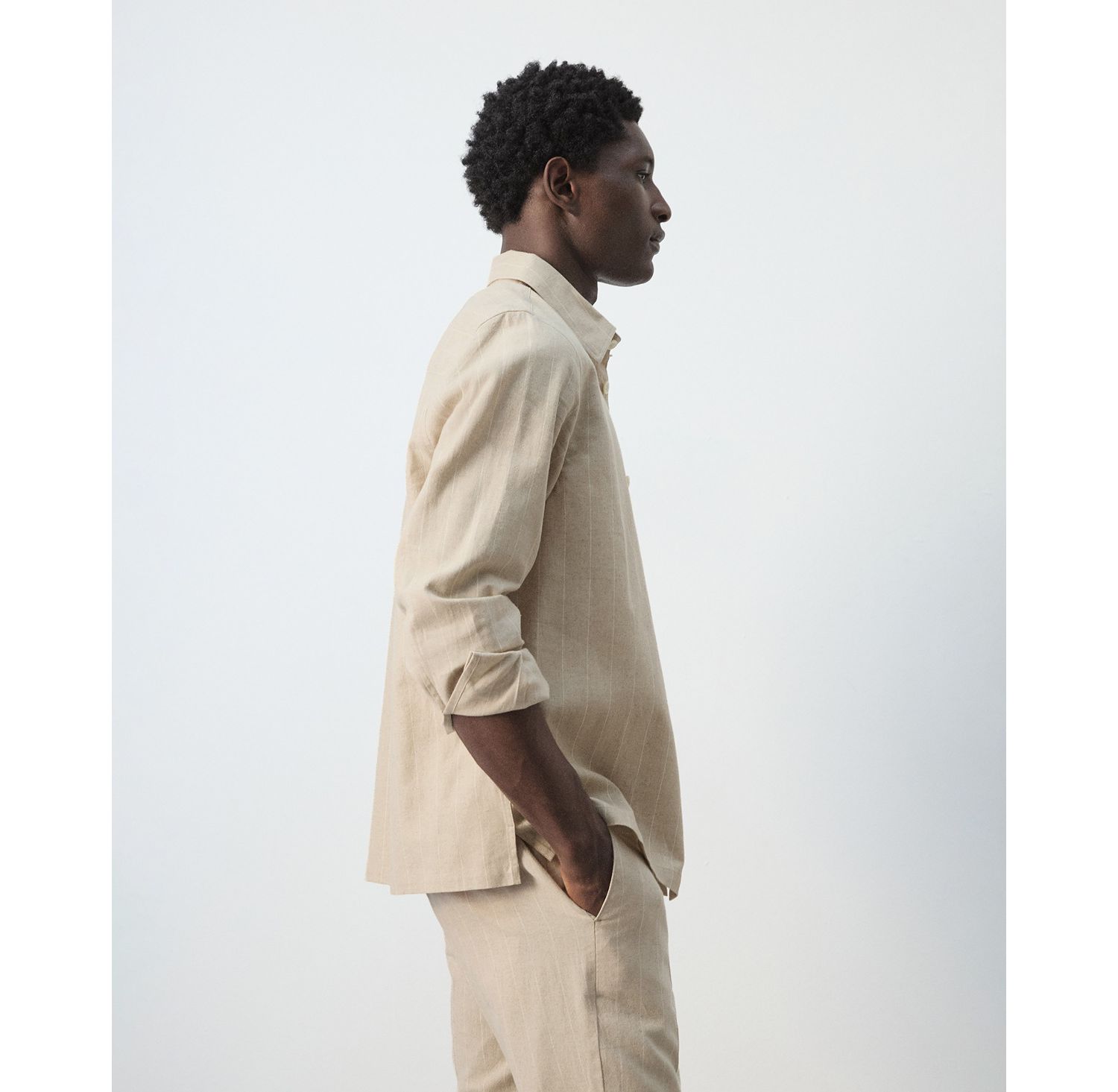 Men's Linen and Cotton Blend Striped Shirt