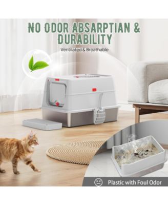 LTMATE Stainless Steel Litter Box with Lid,with Triple Pedal, Non-Sticky, Anti-Leakage