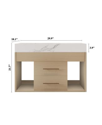 29.9" Floating Bathroom Vanity with Ceramic Sink, Sintered Stone Top, 2 Soft Close Drawers, Wall Mounted for Small Bathrooms