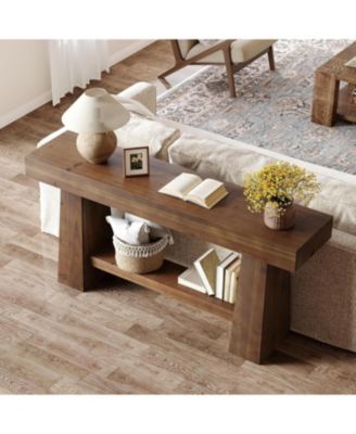 Solid Wood Console Table, 63-Inch EntrywayTable with Storage, Long Wooden Sofa Table Behind Couch for Entryway, Hallway, Foyer, Living Room