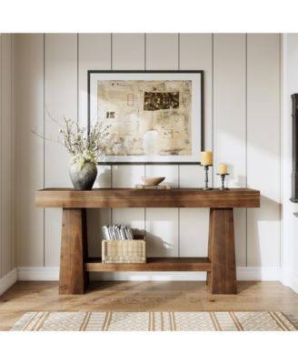 Solid Wood Console Table, 63-Inch EntrywayTable with Storage, Long Wooden Sofa Table Behind Couch for Entryway, Hallway, Foyer, Living Room