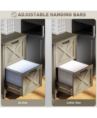 2 Drawer Vertical File Cabinet, Rustic Farmhouse Filing Cabinet with Barn Doors for A4/Letter Size, Printer Stand with Storage for Office