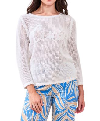Women's Open-Stitch Embroidered Crew Neck Sweater