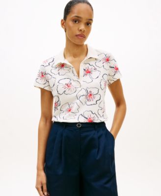 Women's Printed Short-Sleeve Polo Top