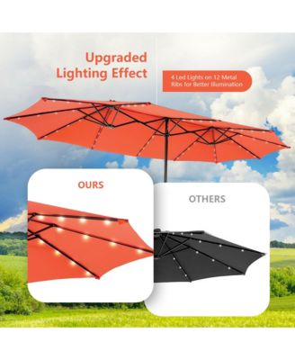 Outdoor 15' Double-Sided Patio Umbrella 48 Solar LED Lights Crank and Base