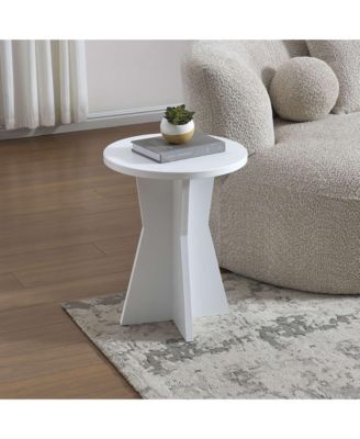 Round Side Table, Modern Pedestal Base Accent Table for Living Room, Bedroom, Bedside, Office