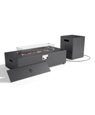 2-Piece Outdoor Fire Table Set 42.9 Inch Rectangle Gas Firepit with Tank Cover