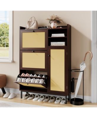 Shoe Cabinet for Entryway with 3 Flip Drawers Freestanding Shoe Organizer Cabinet with Metal Legs for Hallway Storage
