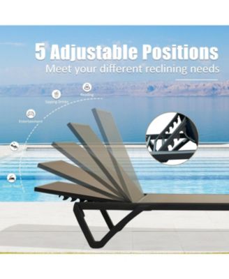 Lounge Chairs Set, Aluminum Adjustable Outdoor Chaise Lounge with Wheels, 2 Poolside Chairs,1 Side Table, Textilene