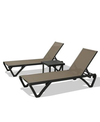 Lounge Chairs Set, Aluminum Adjustable Outdoor Chaise Lounge with Wheels, 2 Poolside Chairs,1 Side Table, Textilene