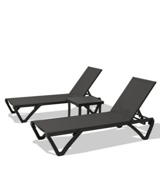 Lounge Chairs Set, Aluminum Adjustable Outdoor Chaise Lounge with Wheels, 2 Poolside Chairs,1 Side Table, Textilene