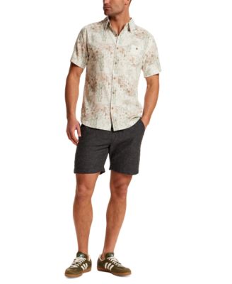 Men's Short-Sleeve Button-Down Linen Rayon Print Shirt