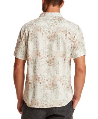 Men's Short-Sleeve Button-Down Linen Rayon Print Shirt