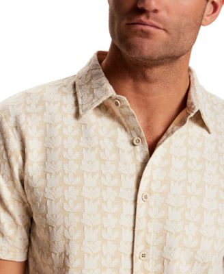 Men's Short-Sleeve Floral Jacquard Coatfront Shirt