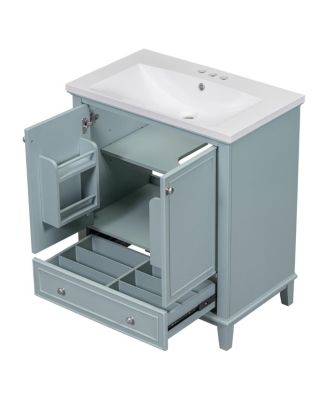 30 Bathroom Vanity with Ceramic Sink, Solid Wood Frame, Multi-Functional Cabinet & Drawer Storage for Modern Bathrooms
