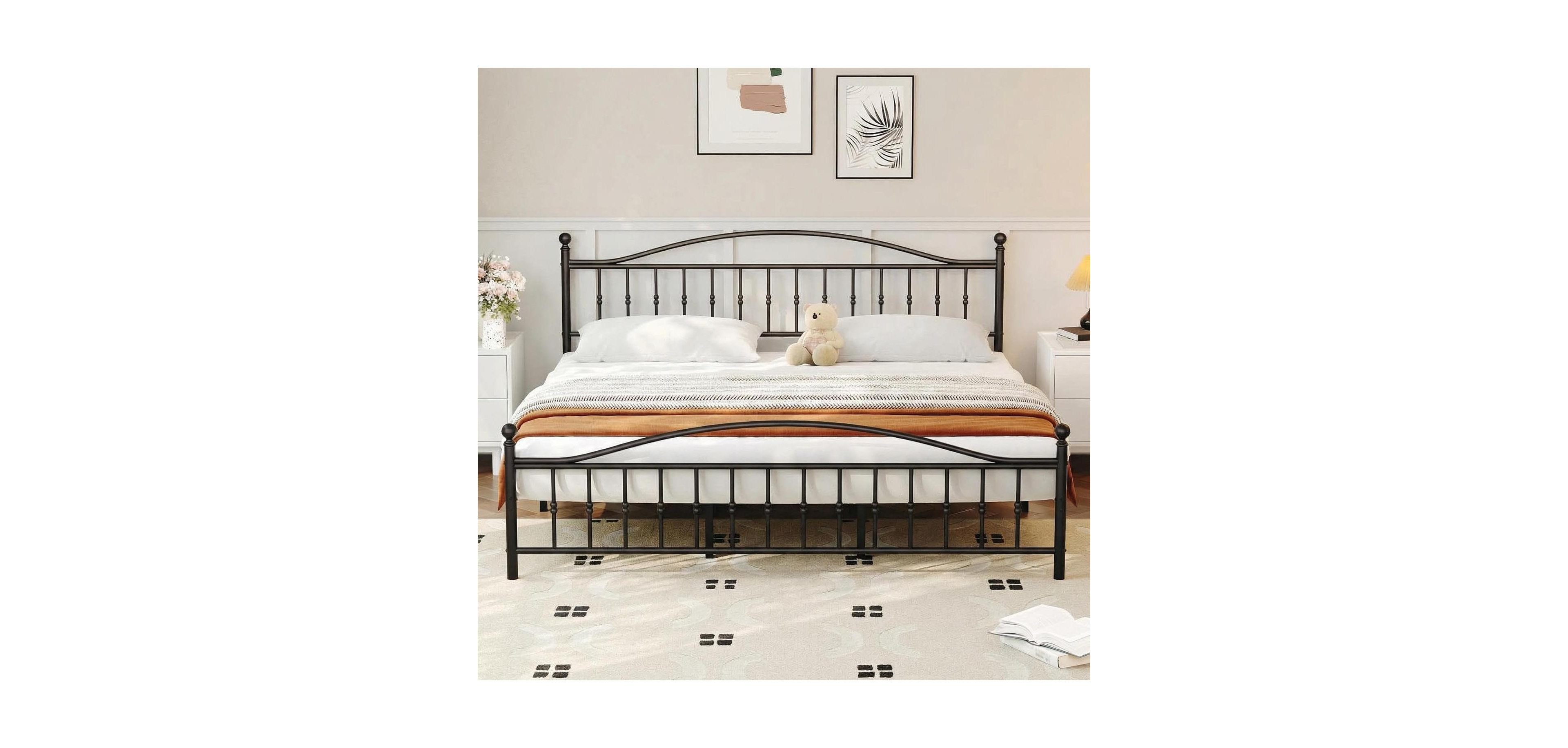 gaomon Size Metal Platform Bed Frame with Victorian Style Wrought Iron-Art Headboard and Footboard,Mattress Foundation,Under Bed Storage,Noise Free