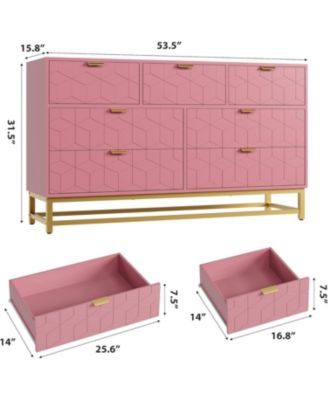 7 Drawer Dresser for Bedroom, 53.5” Large Dresser with Metal Legs, Modern Chest Organizer with Wide Storage, Chest of Drawers for Bedroom