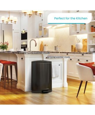 12 Gallon Semi-Round Stainless Steel Kitchen Trash Can with Step Pedal and Soft Close Lid