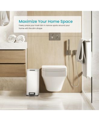 4 Gallon Slim Stainless Steel Kitchen Trash Can with Step Pedal and Soft Close Lid.