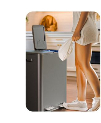 16 Gallon Stainless Steel Dual Trash and Recycling Can with Removable Liners and Soft Close Lids