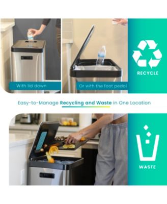 19 Gallon Stainless Steel Dual Trash and Recycling Can with CleanAura Odor Control and Soft Close Lid