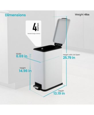 4 Gallon Slim Stainless Steel Kitchen Trash Can with Reeded Pattern, Step Pedal and Soft Close Lid