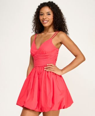 Juniors' V-Neck Poplin Bubble Dress