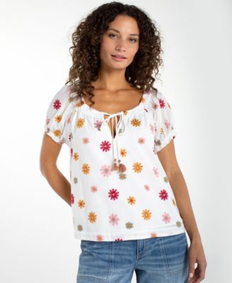 Petite Short-Sleeve Tie-Neck Top
