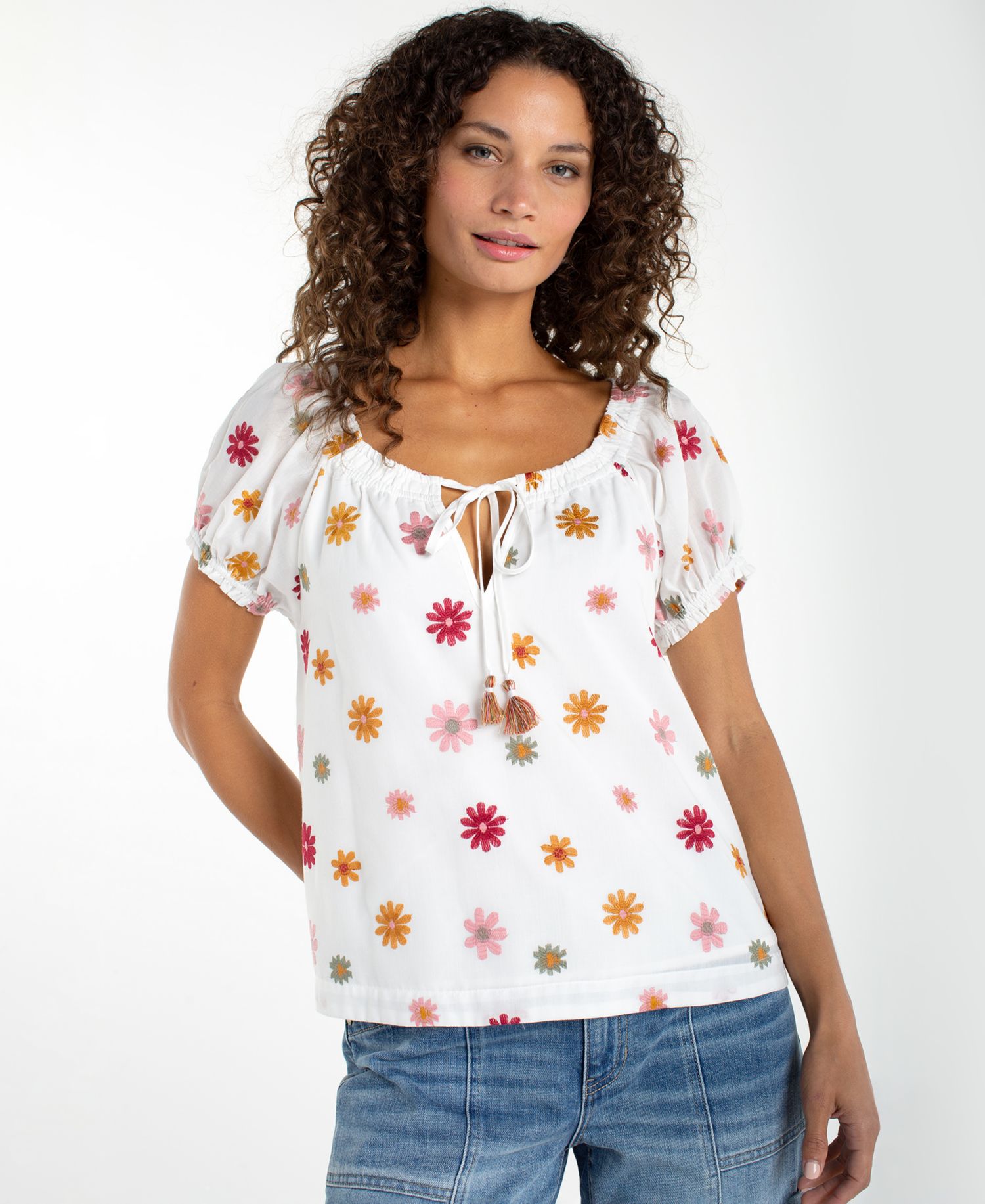 Petite Short-Sleeve Tie-Neck Top