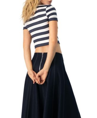 Women's Striped Short Sleeve Round Neck Crop Top