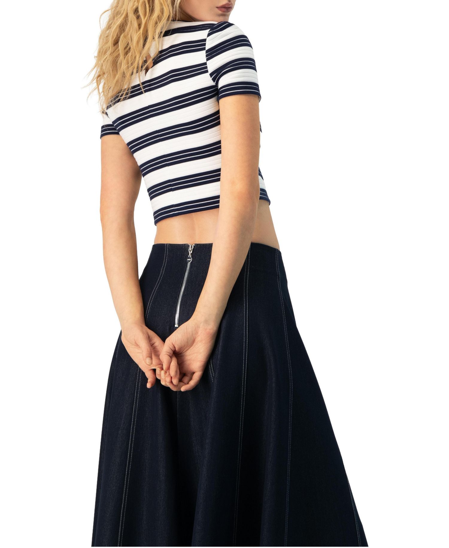 Women's Striped Short Sleeve Round Neck Crop Top