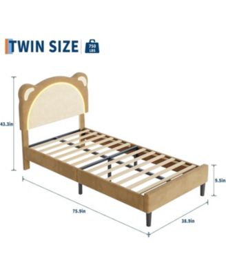 Twin Upholstered Platform Bed Frame Adjustable LED Headboard Wooden Slats No Box Spring Modern Smart