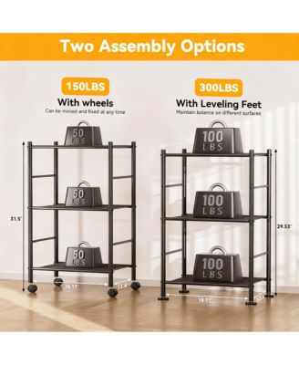 3 Tier Metal Shelving Unit with Wheels - Space-saving, Sturdy, Anti-rust